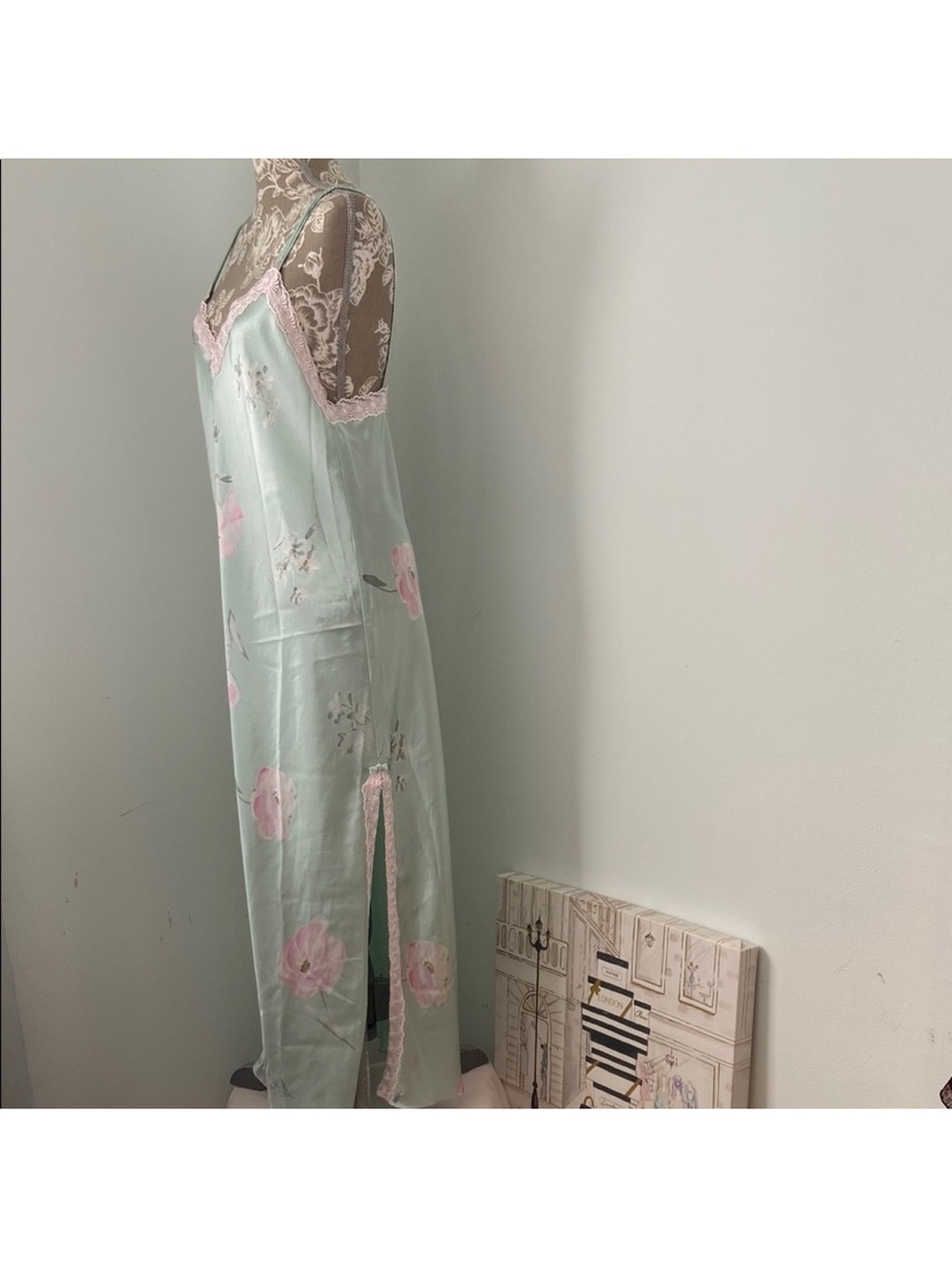 Dior Vintage Slip Dress Chemise Satin Floral Lace Pastels - Picture 3 of 9